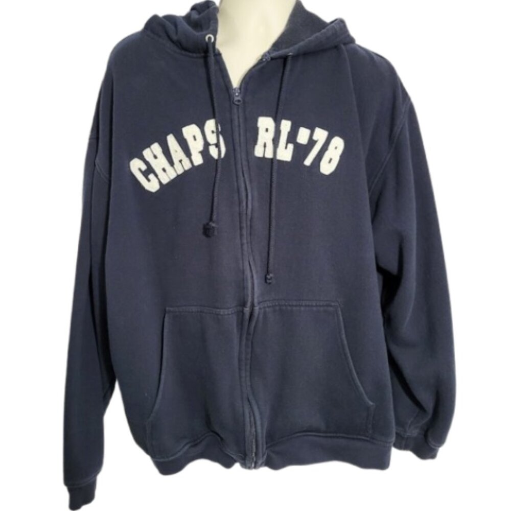 CHAPS RALPH LAUREN Navy Blue Full Zip Hooded Sweatshirt Jacket - Men's XL